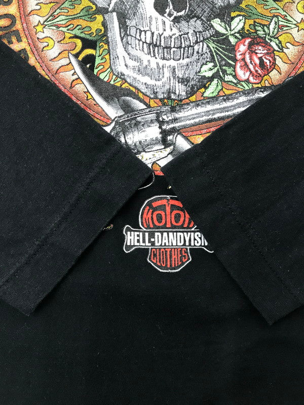 【中古品】【メンズ】 X-O-X キス ハグ キス MOTOR CLOTHES HELL DANDYISM GUNMAN SKULL L/S TEE 59156 モータークロージング プリント 長袖Tシャツ 146-260503-rt-02-tag サイズ：L カラー：ブラック 万代Net店