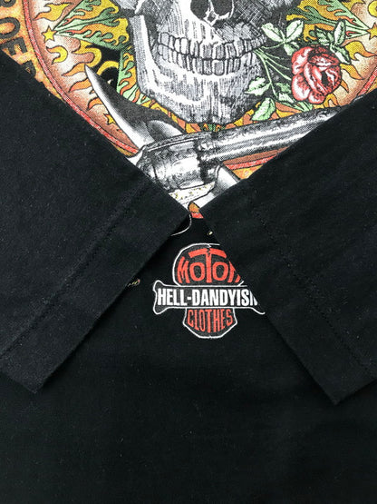 【中古品】【メンズ】 X-O-X キス ハグ キス MOTOR CLOTHES HELL DANDYISM GUNMAN SKULL L/S TEE 59156 モータークロージング プリント 長袖Tシャツ 146-260503-rt-02-tag サイズ：L カラー：ブラック 万代Net店