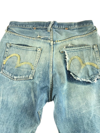 【ジャンク品】【メンズ】 EVISU エヴィス DENIM PANTS デニムパンツ ジーンズ ボタンフライ SCOVILL 隠しリベット 虎耳 156-250816-hi-23-tag サイズ：なし カラー：ライトインディゴ 万代Net店