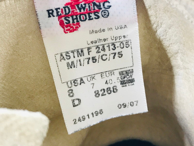 【中古品】【メンズ】 RED WING レッドウィング ASTM SUEDE ENGINEER BOOT 8268 初期タグ 先芯入りスウェード エンジニア ブーツ靴 164-250823-rt-04-tag サイズ：8 D カラー：ベージュ 万代Net店