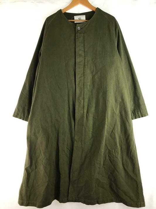 【中古品】【メンズ】 OUTIL ウティ 21AW HERRINGBONE NOCOLOR LONG COAT 21秋冬 ヘリンボーンノーカラーロングコート アウター 140-250820-rt-07-tag サイズ：1 カラー：カーキ 万代Net店