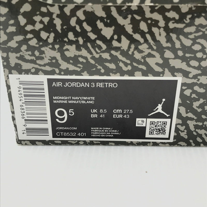 【中古品】【メンズ】 AIR JORDAN 3 RETRO MIDNIGHT NAVY WHITE CT8532-401 エアジョーダン3 ミッドナイトネイビー スニーカー 靴 160-250816-rt-01-tag サイズ：27.5cm US9.5 カラー：MIDNIGHT NAVY/WHITE 万代Net店