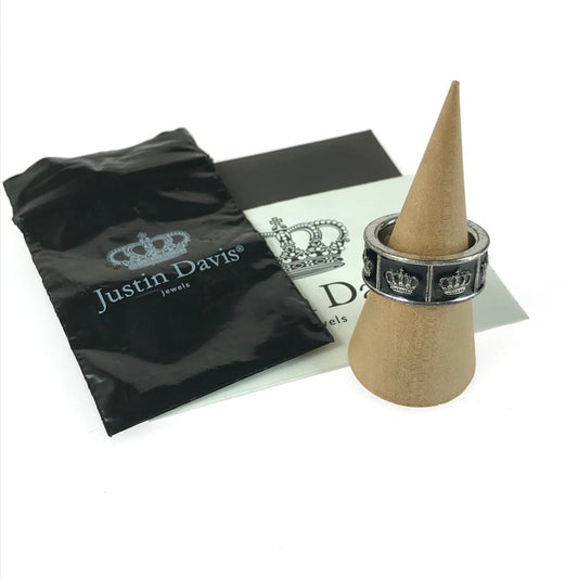 【中古品】【メンズ】 Justin Davis ジャスティンデイビス PRIDE&JOY CROWN RING SRJ272 プライド＆ジョイ クラウンリング 指輪 アクセサリー 192-250814-hi-06-tag カラー：シルバー/ブラック 17号 万代Net店