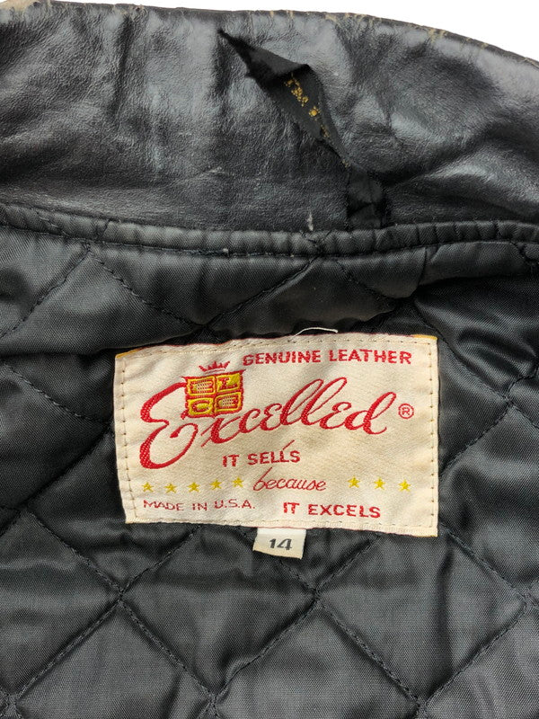 【現状渡し品】【メンズ】 EXCELLED エクセルド 70~80’s USA製 DOUBLE RIDERS LEATHER JACKET 70～80年代 USA製 ダブルライダースレザージャケット アウター ヴィンテージ 146-250821-rt-10-tag サイズ：14 カラー：ブラック 万代Net店