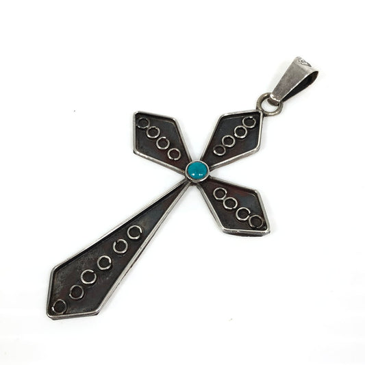 【中古品】【メンズ】 MEXICAN JEWELRY メキシカン ジュエリー SV925 ターコイズ クロスモチーフ ペンダントトップ アクセサリー 192-250827-hi-09-tag カラー：シルバー 万代Net店