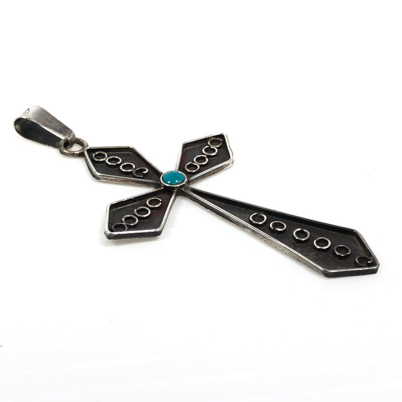 【中古品】【メンズ】 MEXICAN JEWELRY メキシカン ジュエリー SV925 ターコイズ クロスモチーフ ペンダントトップ アクセサリー 192-250827-hi-09-tag カラー：シルバー 万代Net店