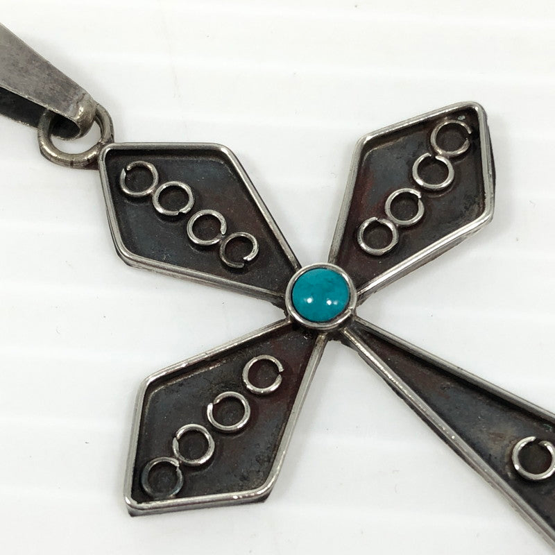 【中古品】【メンズ】 MEXICAN JEWELRY メキシカン ジュエリー SV925 ターコイズ クロスモチーフ ペンダントトップ アクセサリー 192-250827-hi-09-tag カラー：シルバー 万代Net店