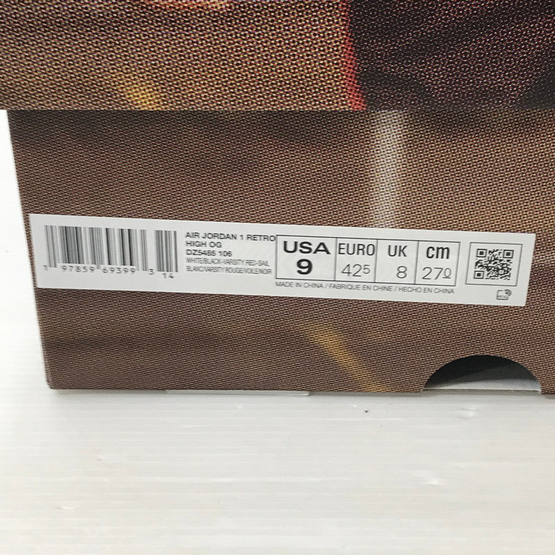 【中古美品】【メンズ】 NIKE ナイキ AIR JORDAN 1 RETRO HIGH OG DZ5485-106 エアジョーダン1 レトロ ハイ OG ブラックトゥリイマジンド つま黒 スニーカー 靴 160-250827-hi-19-tag サイズ：27cm US 9 カラー：WHITE/BLACK-VARSITY RED 万代Net店