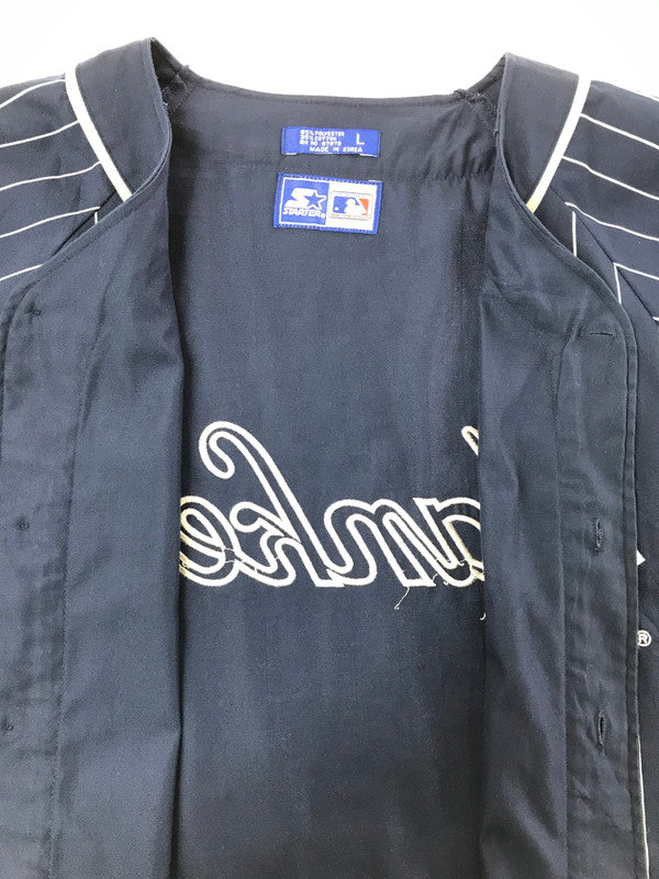 【中古品】【メンズ】 STARTER スターター × YANKEES ヤンキース STRIPE GAME SHIRT ストライプ ゲーム シャツ トップス 146-260818-rt-47-tag カラー：ネイビー 万代Net店