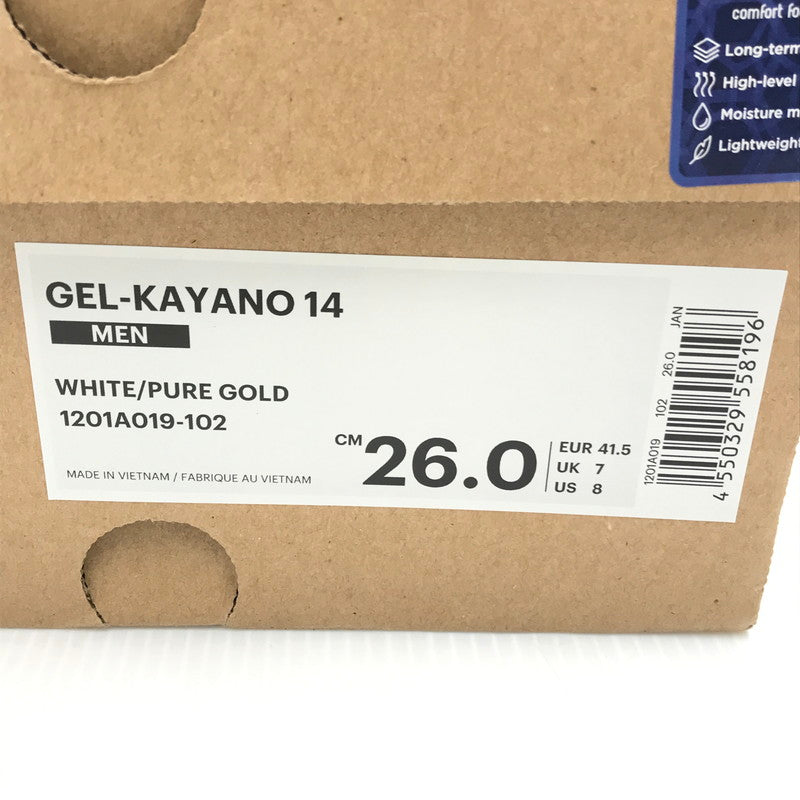 【中古品】【メンズ】 asics アシックス GEL-KAYANO 14 1201A019-102 ゲルカヤノ14 スニーカー 靴 162-250903-rt-12-tag サイズ：26cm US 8 カラー：ホワイト/ピュアゴールド 万代Net店