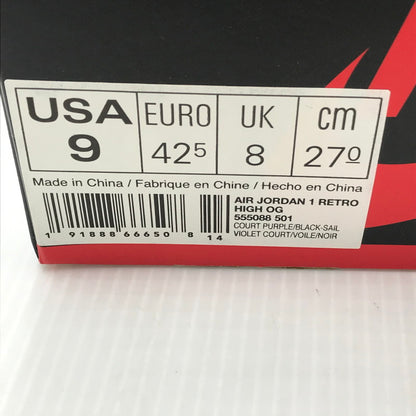 【中古品】【メンズ】 NIKE ナイキ AIR JORDAN 1 RETRO HIGH OG 555088-501 エアジョーダン 1 レトロ ハイ OG スニーカー 靴 160-250903-rt-18-tag サイズ：27cm US 9 カラー：コートパープル 万代Net店