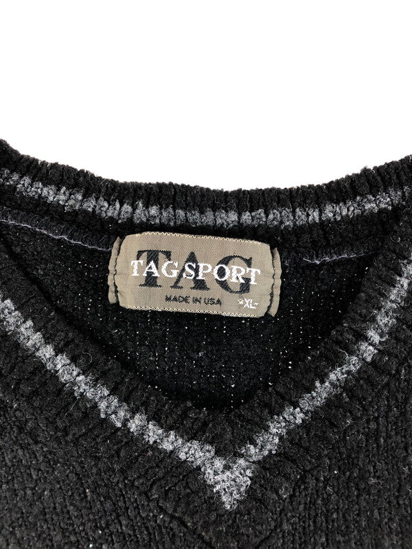 【中古品】【メンズ】 TAG SPORT 古着 BORDER ACRYLIC KNIT SWEATHER ボーダー アクリルニット セーター USA製 146-250912-hi-12-tag サイズ：XL カラー：ブラック 万代Net店