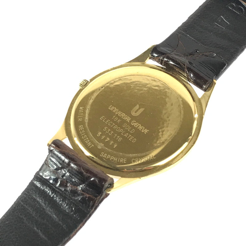 【現状渡し品】【メンズ】 UNIVERSAL GENEVE ユニバーサルジュネーブ 18K 金メッキ クォーツ 腕時計 197-251206-na-10-tag カラー：ブラウン 万代Net店