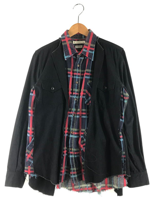 【中古品】【メンズ】 MINEDENIM マインデニム × OLDPARK オールドパーク REBUILD LAYERED SHIRTS MND-20AWOP002-98-022 リビルド レイヤード シャツ 長袖シャツ 140-251004-na-07-tag サイズ：2 カラー：マルチカラー 万代Net店