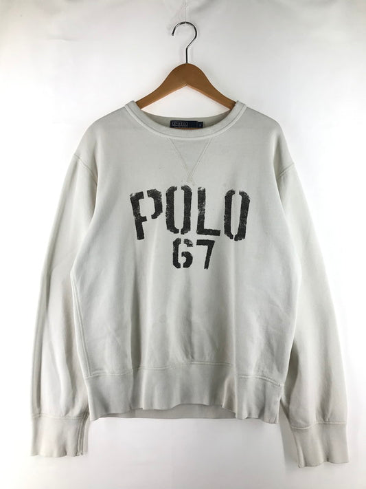 【現状渡し品】【メンズ】 Polo by Ralph Lauren ポロバイラルフローレン Vステッチ ポロ 67 染み込み プリント スウェットシャツ トップス 146-250915-rt-18-tag サイズ：M カラー：アイボリー 万代Net店