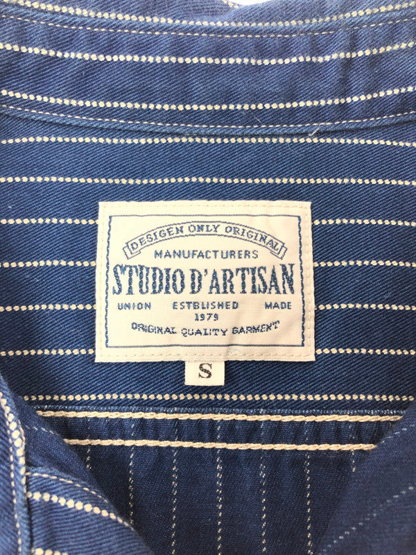【中古品】【メンズ】 STUDIO D'ARTISAN ステュディオダルチザン WABASH STRIPE WORK SHIRT 5532 ウォバッシュ ストライプ ワークシャツ 半袖シャツ 145-260518-na-13-tagh サイズ：S カラー：インディゴ 万代Net店
