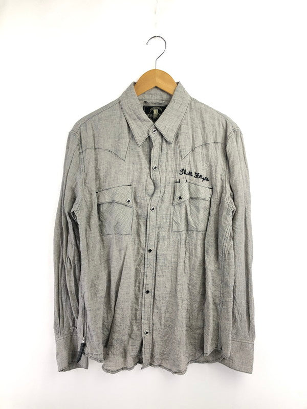 【中古品】【メンズ】 SKULL FLIGHT スカルフライト LINEN WESTERN SHIRT SFS22-005 リネン ウエスタンシャツ 長袖シャツ 145-260518-na-18-tagh サイズ：42 カラー：グレー 万代Net店