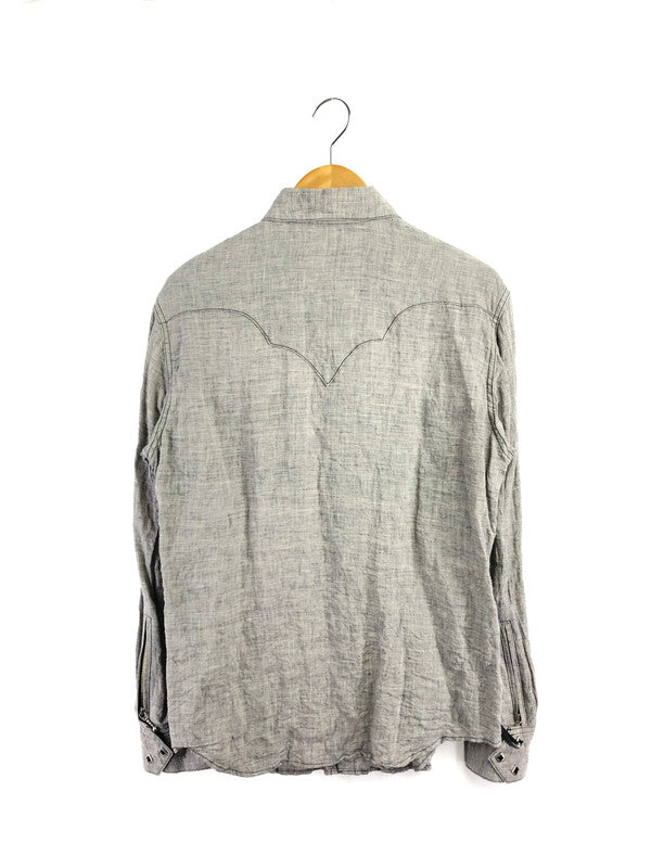 【中古品】【メンズ】 SKULL FLIGHT スカルフライト LINEN WESTERN SHIRT SFS22-005 リネン ウエスタンシャツ 長袖シャツ 145-260518-na-18-tagh サイズ：42 カラー：グレー 万代Net店
