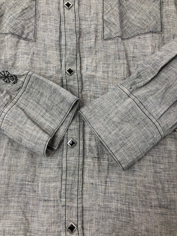 【中古品】【メンズ】 SKULL FLIGHT スカルフライト LINEN WESTERN SHIRT SFS22-005 リネン ウエスタンシャツ 長袖シャツ 145-260518-na-18-tagh サイズ：42 カラー：グレー 万代Net店