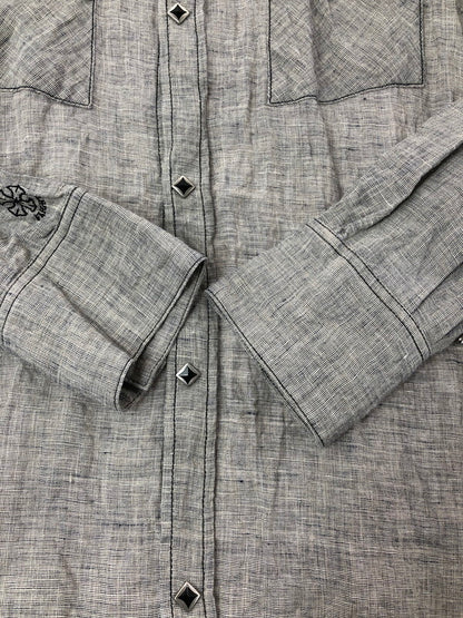 【中古品】【メンズ】 SKULL FLIGHT スカルフライト LINEN WESTERN SHIRT SFS22-005 リネン ウエスタンシャツ 長袖シャツ 145-260518-na-18-tagh サイズ：42 カラー：グレー 万代Net店