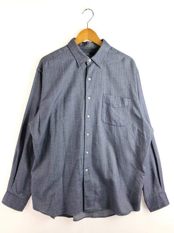 【中古品】【メンズ】 90'S MARLOWE HERRINGBONE L/S SHIRT 90年代 ヘリンボーン シャツ 長袖シャツ 146-251023-na-13-tag サイズ：XL カラー：ネイビー系 万代Net店
