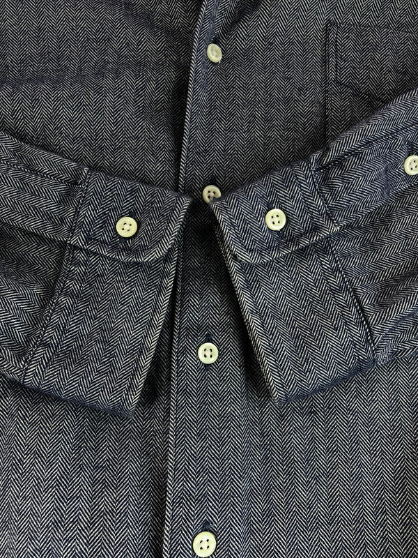 【中古品】【メンズ】 90'S MARLOWE HERRINGBONE L/S SHIRT 90年代 ヘリンボーン シャツ 長袖シャツ 146-251023-na-13-tag サイズ：XL カラー：ネイビー系 万代Net店