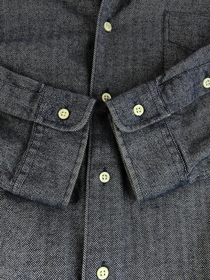 【中古品】【メンズ】 90'S MARLOWE HERRINGBONE L/S SHIRT 90年代 ヘリンボーン シャツ 長袖シャツ 146-251023-na-13-tag サイズ：XL カラー：ネイビー系 万代Net店