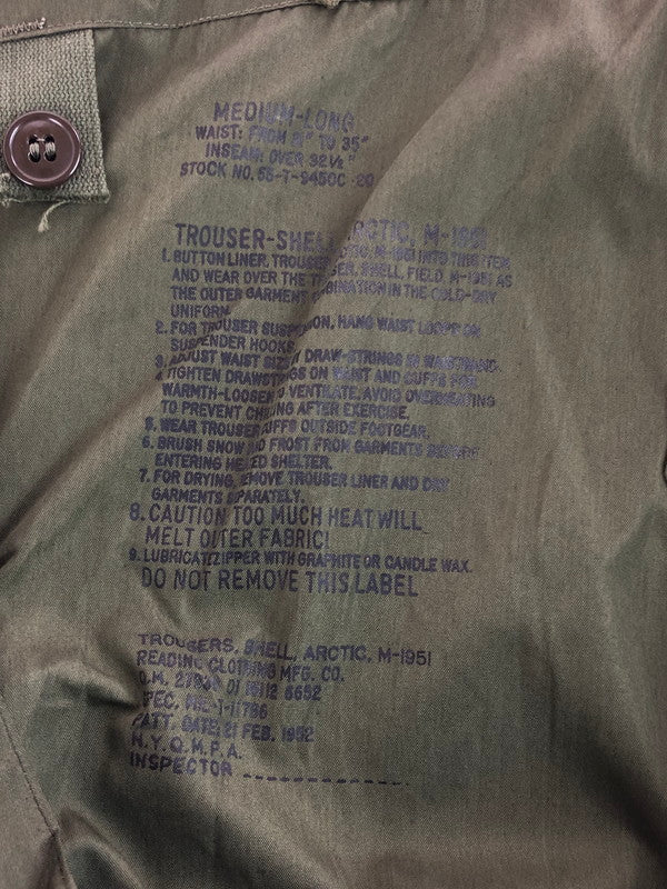 【中古品】【メンズ】 U.S.ARMY アメリカ軍 50's M-51 ARCTIC PANTS MILT-11786 M51 アークティック パンツ ボトムス 157-251025-rt-16-tag サイズ：M カラー：カーキ 万代Net店