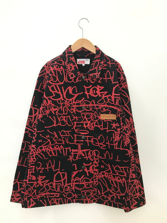 【中古品】【メンズ】 Supreme シュプリーム × COMME DES GARCONS SHIRT コム デ ギャルソン シャツ コラボ 18AW PRINTED CANVAS CHORE COAT チョアコート 149-251210-rt-10-tag サイズ：L カラー：ブラック 万代Net店