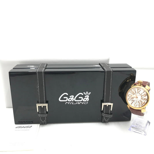 【現状渡し品】【メンズ】 Gaga Milano ガガ・ミラノ MANUALE 48MM 35595 マヌアーレ 裏スケルトン 手巻き式腕時計 197-251129-na-08-tag カラー：ゴールド/ブラウン 万代Net店