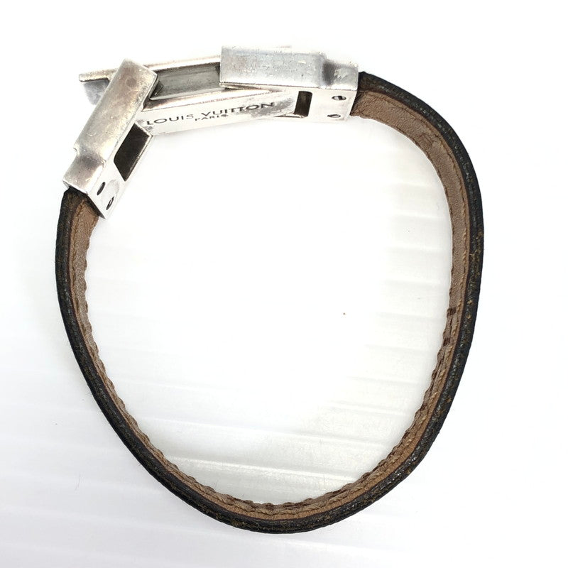 【中古品】【メンズ】 LOUIS VUITTON ルイ・ヴィトン パンチング ロゴ レザーバングル ブレスレット アクセサリー 179-251107-yy-08-tag サイズ：S カラー：ブラック/シルバー 万代Net店