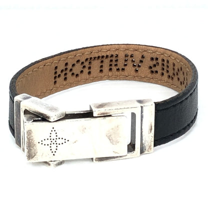 【中古品】【メンズ】 LOUIS VUITTON ルイ・ヴィトン パンチング ロゴ レザーバングル ブレスレット アクセサリー 179-251107-yy-08-tag サイズ：S カラー：ブラック/シルバー 万代Net店