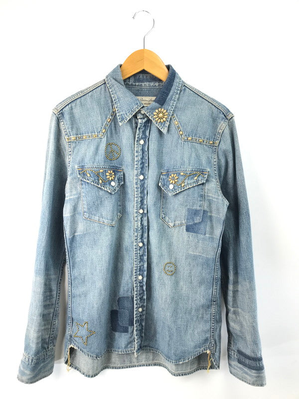 【中古品】【メンズ】 REMI RELIEF レミレリーフ FLOWER STUD DENIM SHIRT フラワースタッズデニムシャツ 140-251121-rt-11-tag サイズ：M カラー：インディゴ 万代Net店