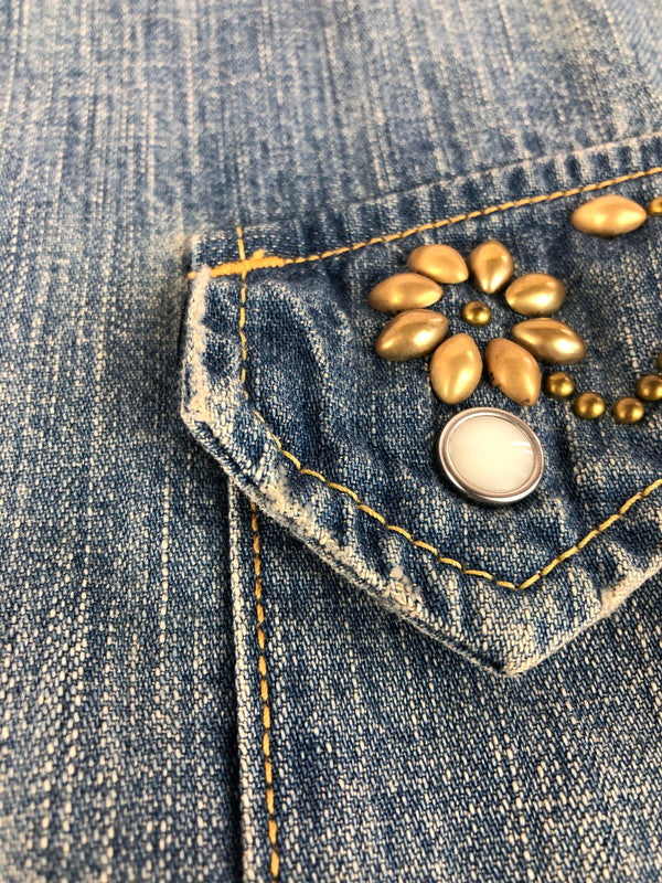 【中古品】【メンズ】 REMI RELIEF レミレリーフ FLOWER STUD DENIM SHIRT フラワースタッズデニムシャツ 140-251121-rt-11-tag サイズ：M カラー：インディゴ 万代Net店