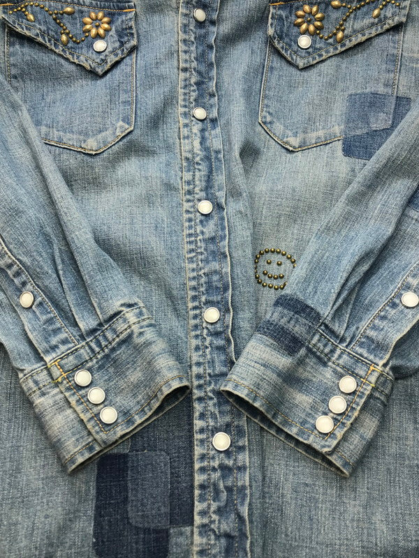 【中古品】【メンズ】 REMI RELIEF レミレリーフ FLOWER STUD DENIM SHIRT フラワースタッズデニムシャツ 140-251121-rt-11-tag サイズ：M カラー：インディゴ 万代Net店