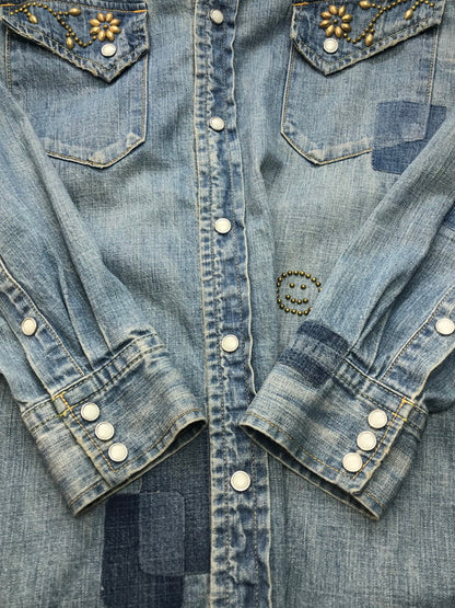 【中古品】【メンズ】 REMI RELIEF レミレリーフ FLOWER STUD DENIM SHIRT フラワースタッズデニムシャツ 140-251121-rt-11-tag サイズ：M カラー：インディゴ 万代Net店