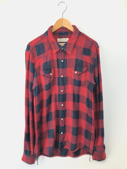 【中古品】【メンズ】 REMI RELIEF レミレリーフ × BEAMS+ ビームスプラス 別注 RAYON CHECK SHIRT レーヨン チェックシャツ 開襟シャツ トップス 140-251119-rt-08-tag サイズ：XL カラー：レッド 万代Net店