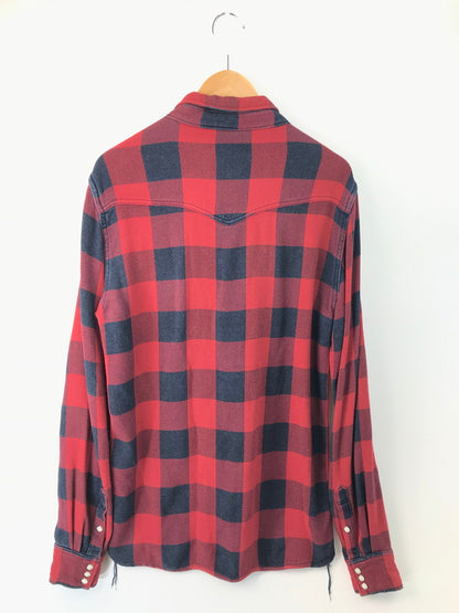 【中古品】【メンズ】 REMI RELIEF レミレリーフ × BEAMS+ ビームスプラス 別注 RAYON CHECK SHIRT レーヨン チェックシャツ 開襟シャツ トップス 140-251119-rt-08-tag サイズ：XL カラー：レッド 万代Net店