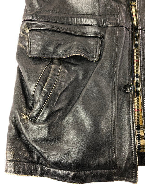 【現状渡し品】【メンズ】 USED LEATHER COAT ジップオフフード レザーコート アウター 146-260909-na-12-tagh サイズ：LL カラー：ブラック 万代Net店