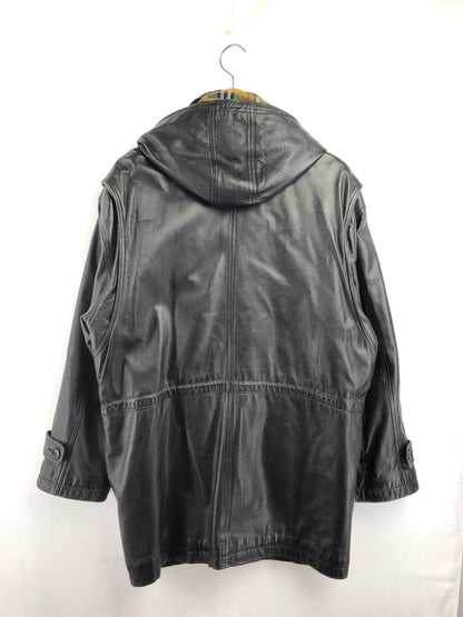 【現状渡し品】【メンズ】 USED LEATHER COAT ジップオフフード レザーコート アウター 146-260909-na-12-tagh サイズ：LL カラー：ブラック 万代Net店