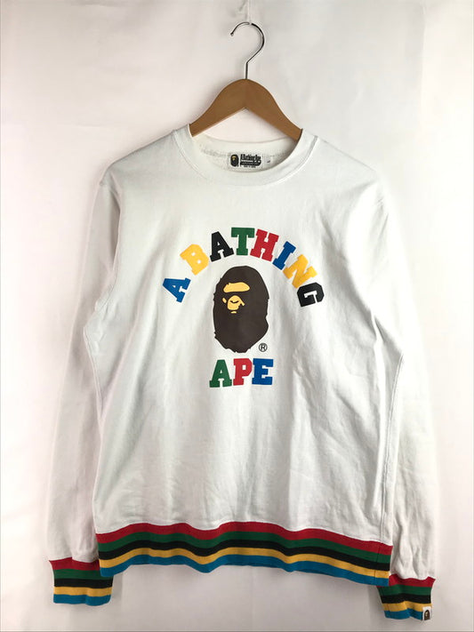 【中古品】【メンズ】 A BATHING APE アベイシングエイプ COLLEGE LINE RIB CREWNECK 001SWG301005X カレッジ ライン リブ クルーネック スウェット トレーナー 142-251127-rt-01-tag サイズ：L カラー：ホワイト 万代Net店