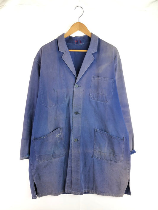 【ジャンク品】【メンズ】 FRENCH VINTAGE フレンチ ヴィンテージ 推定50'S LAPEL BLUE MOLESKIN WORK JACKET ラペル ブルー モールスキン ワークジャケット アウター 146-251128-rt-30-tag サイズ：不明 下記参照 カラー：ブルー系 万代Net店