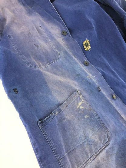 【ジャンク品】【メンズ】 FRENCH VINTAGE フレンチ ヴィンテージ 推定50'S LAPEL BLUE MOLESKIN WORK JACKET ラペル ブルー モールスキン ワークジャケット アウター 146-251128-rt-30-tag サイズ：不明 下記参照 カラー：ブルー系 万代Net店