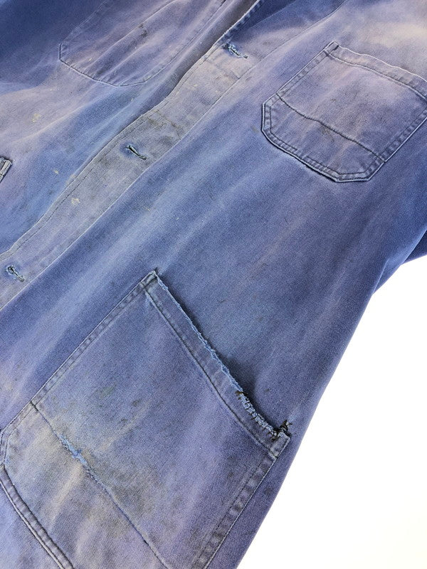 【ジャンク品】【メンズ】 FRENCH VINTAGE フレンチ ヴィンテージ 推定50'S LAPEL BLUE MOLESKIN WORK JACKET ラペル ブルー モールスキン ワークジャケット アウター 146-251128-rt-30-tag サイズ：不明 下記参照 カラー：ブルー系 万代Net店