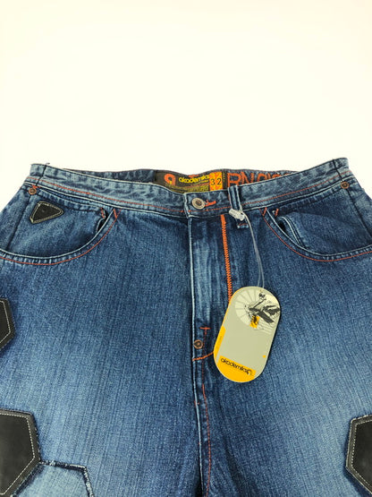 【中古品】【メンズ】 akademiks アカデミクス HONEYCOMB PATCHWORK DENIM PANTS ハニカム柄 パッチワーク デニムパンツ 157-251127-rt-17-tag サイズ：32 カラー：ブルー 万代Net店