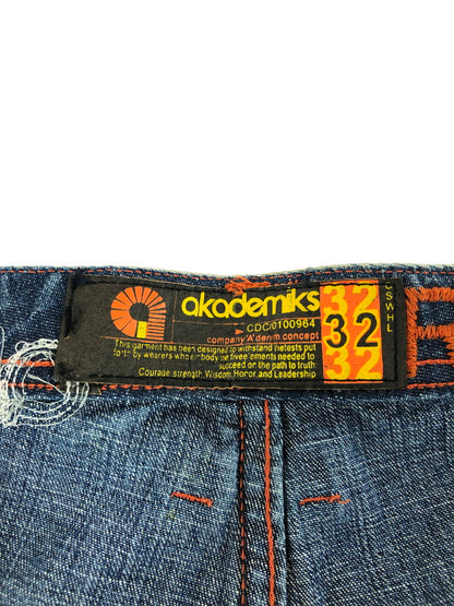 【中古品】【メンズ】 akademiks アカデミクス HONEYCOMB PATCHWORK DENIM PANTS ハニカム柄 パッチワーク デニムパンツ 157-251127-rt-17-tag サイズ：32 カラー：ブルー 万代Net店