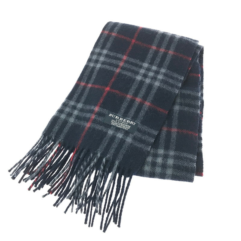 【中古品】【レディース】 BURBERRY バーバリー CASHMERE MUFFLER カシミヤ マフラー 208-260630-na-11-tagh カラー：ネイビー系 万代Net店