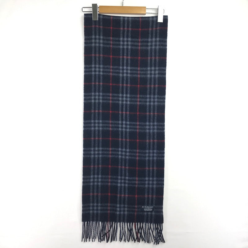【中古品】【レディース】 BURBERRY バーバリー CASHMERE MUFFLER カシミヤ マフラー 208-260630-na-11-tagh カラー：ネイビー系 万代Net店