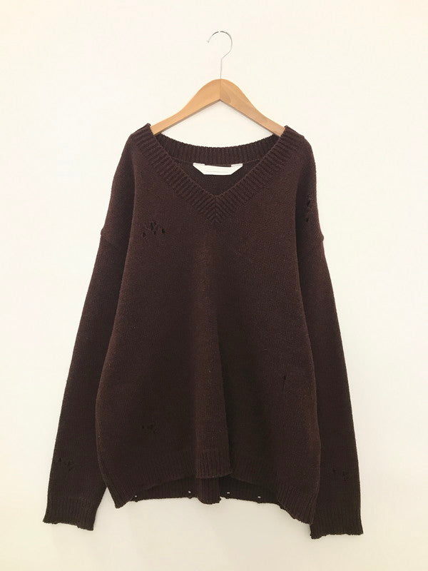 【中古品】【メンズ】 NONSAPIENS V NECK DAMAGE KNIT BROWN ノンサピエンス Vネック ダメージニット トップス 140-251213-rt-14-tag サイズ：2 カラー：ブラウン 万代Net店