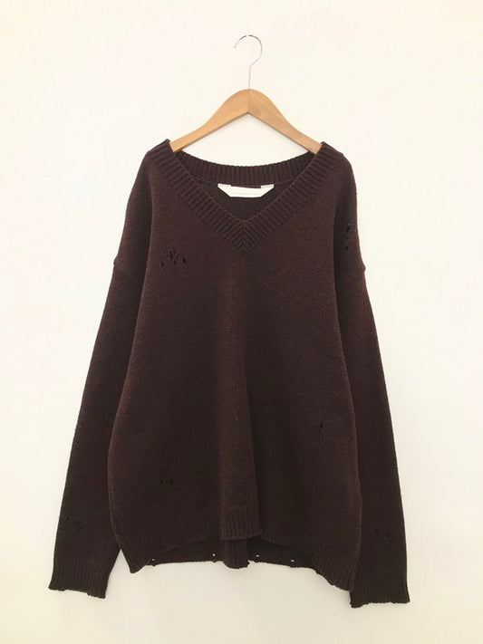 【中古品】【メンズ】 NONSAPIENS V NECK DAMAGE KNIT BROWN ノンサピエンス Vネック ダメージニット トップス 140-251213-rt-14-tag サイズ：2 カラー：ブラウン 万代Net店